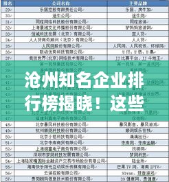 沧州知名企业排行榜揭晓！这些公司成为行业翘楚！