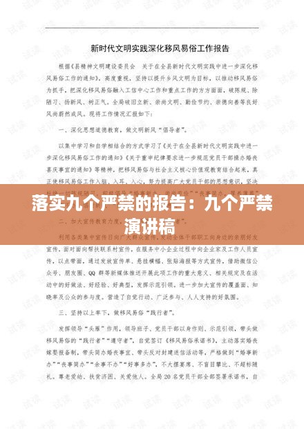 落实九个严禁的报告：九个严禁演讲稿 