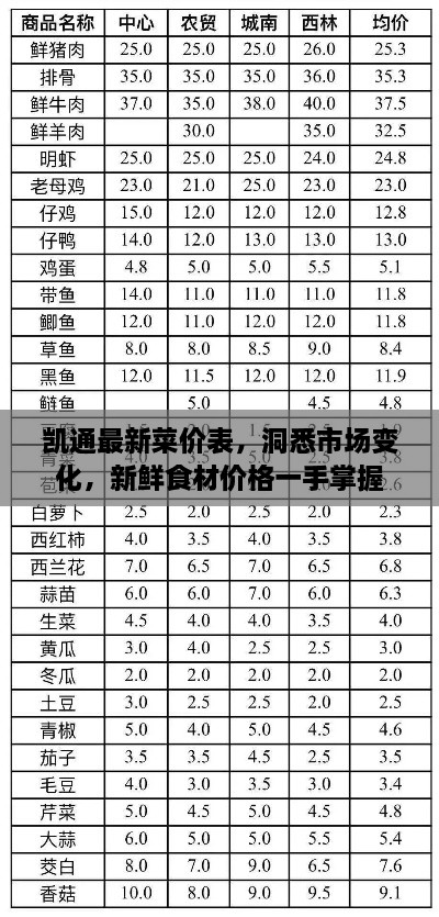 凯通最新菜价表，洞悉市场变化，新鲜食材价格一手掌握