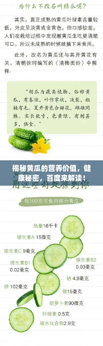 揭秘黄瓜的营养价值，健康秘密，百度来解读！