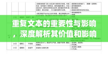 重复文本的重要性与影响，深度解析其价值和影响