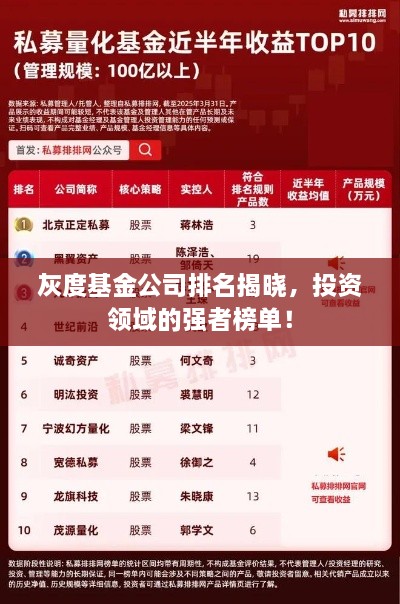 灰度基金公司排名揭晓，投资领域的强者榜单！